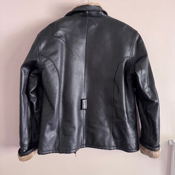 Vintage Wilda Genuine Leather Shearling Lined Black Flight Bomber Jacket Small - Picture 9 of 9